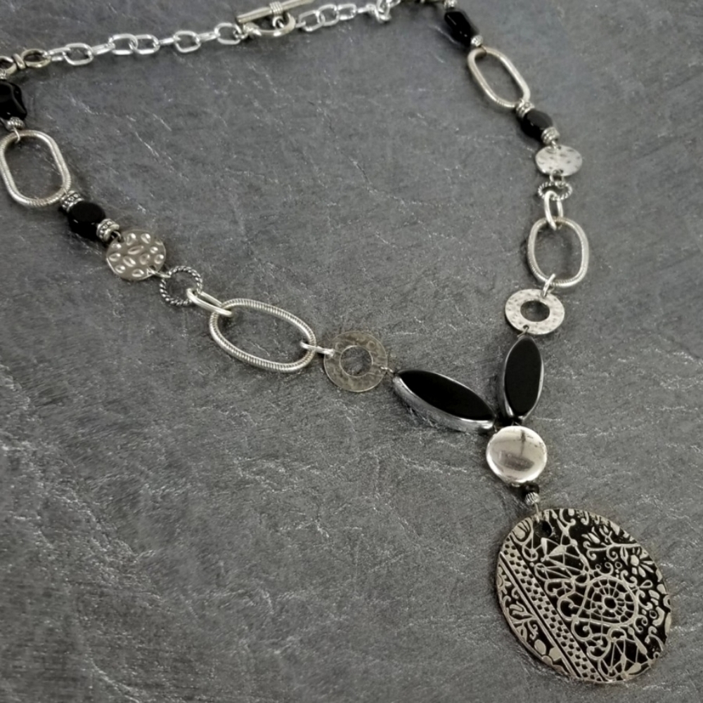 Silver & Black Geometry Necklace